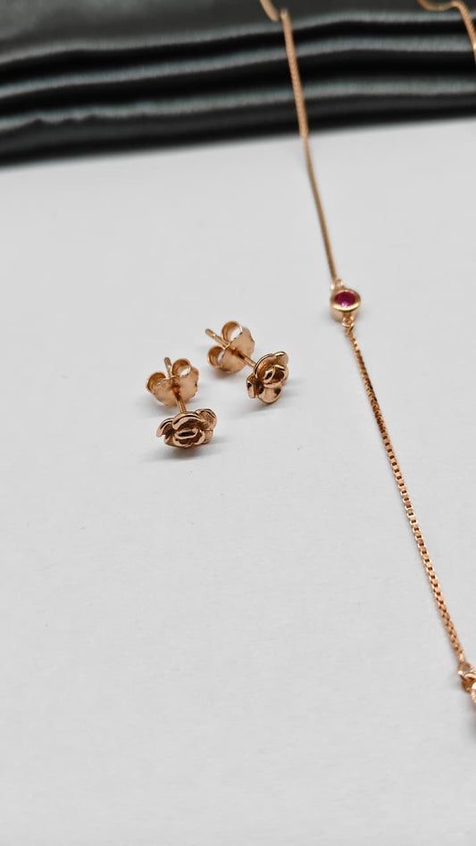 925 Silver Rose Gold Colour Heart Pearl Design Pink Stone Set With Earring