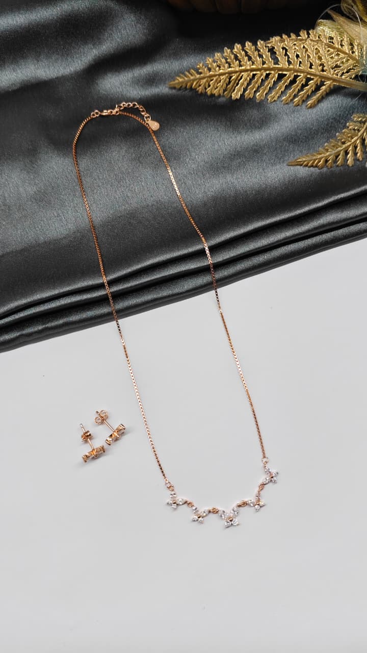 925 Silver Rose Gold Colour 5 Star Design Set With Earring