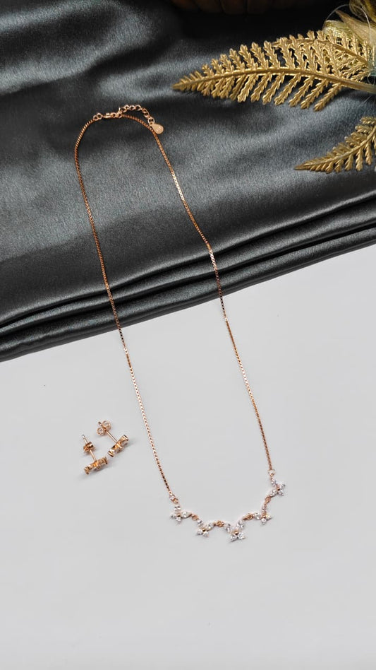 925 Silver Rose Gold Colour 5 Star Design Set With Earring