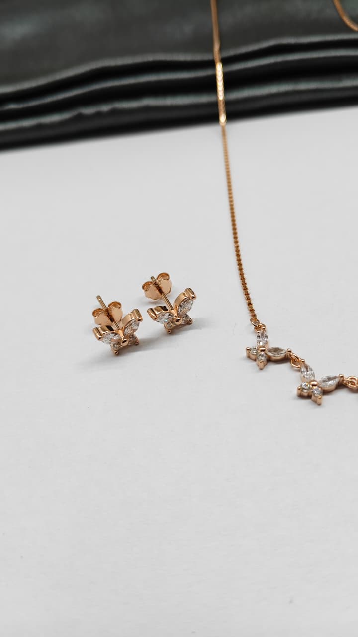 925 Silver Rose Gold Colour 5 Star Design Set With Earring