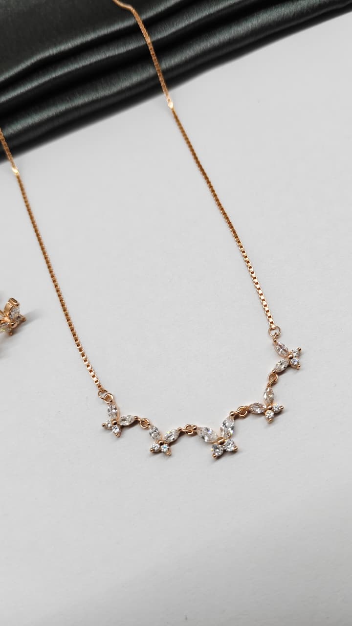 925 Silver Rose Gold Colour 5 Star Design Set With Earring