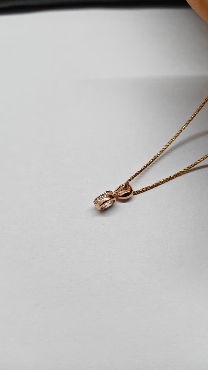 925 Silver Rose Gold Colour White Stone Design Chain Pendant Set With Earrings