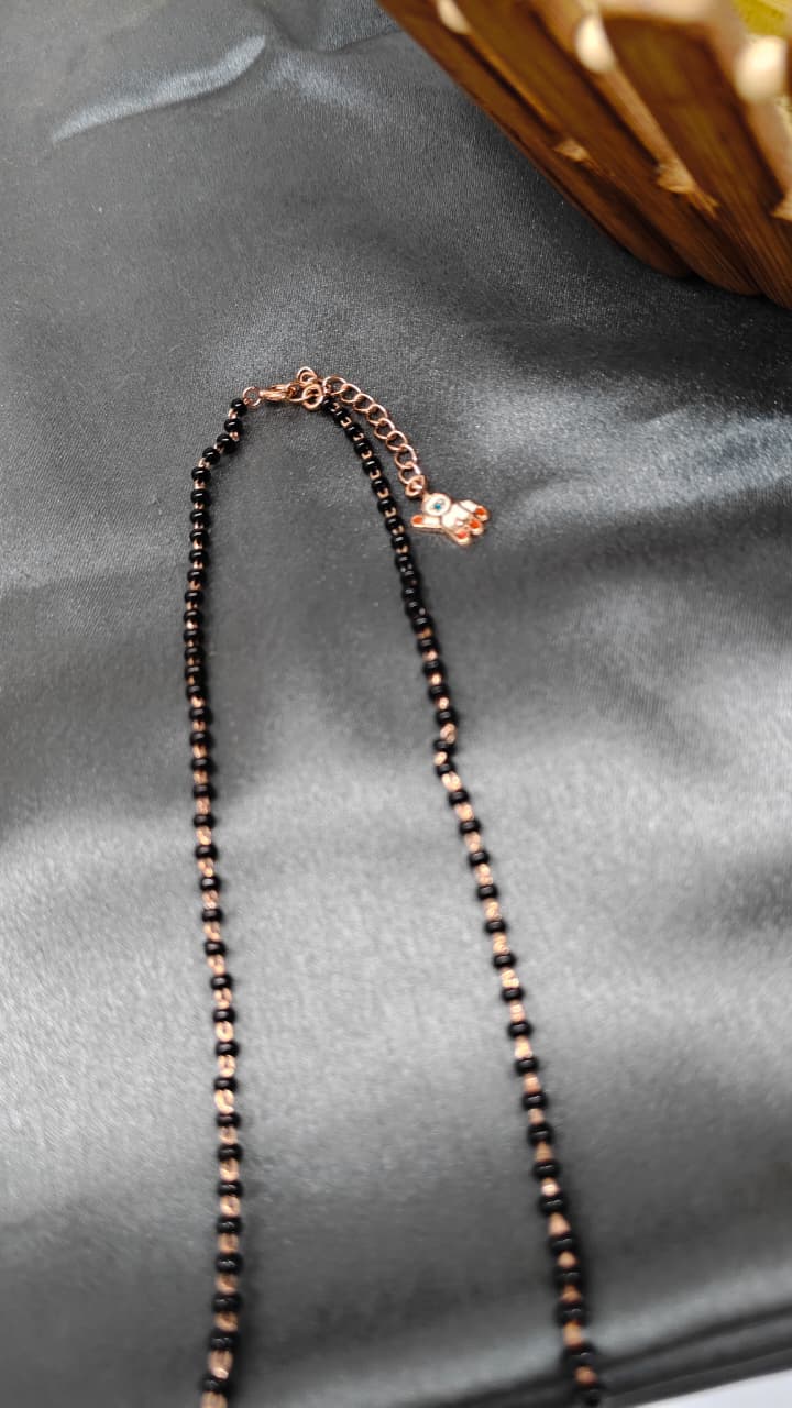 925 Silver Rose Gold White Stone Design Mangalsutra Black Beads Necklace Set