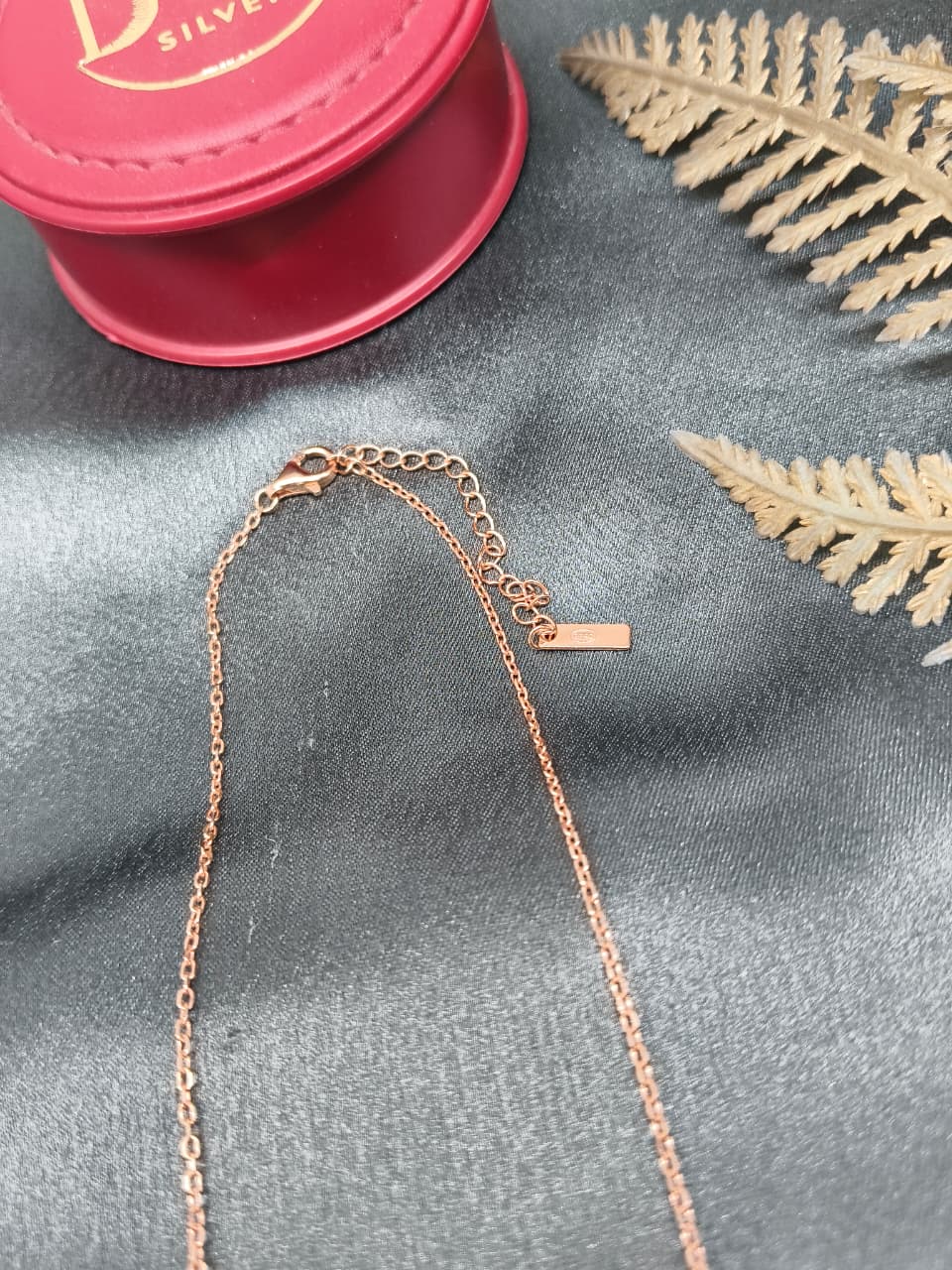 925 Silver Rose Gold Colour Pin With Charms Hanging Design White Stone Necklace Set