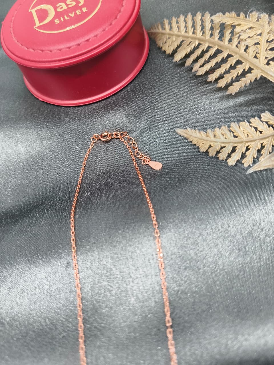 925 Silver Rose Gold Colour Square Design White Stone Necklace Set