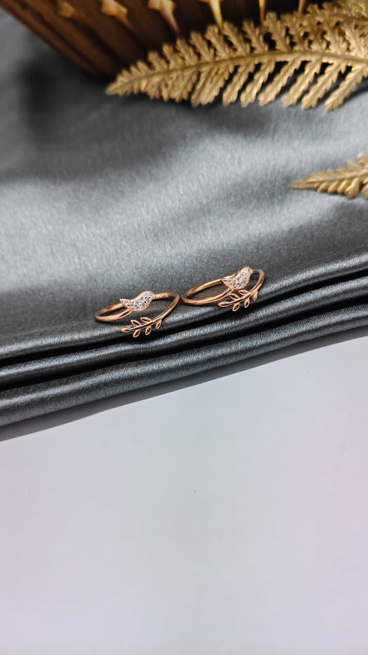 925 Silver Rose Gold Colour Sparrow With Leaf Design Toe Rings