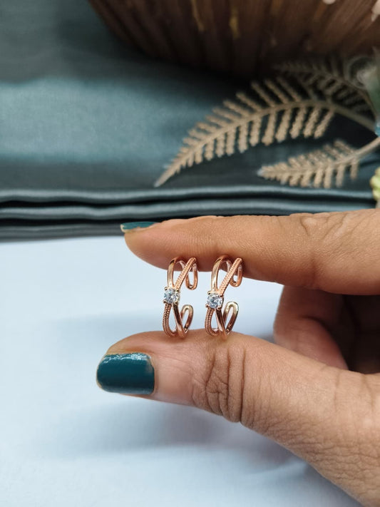 925 Silver Rose Gold Colour Double Line Single White Stone Design Toe Rings