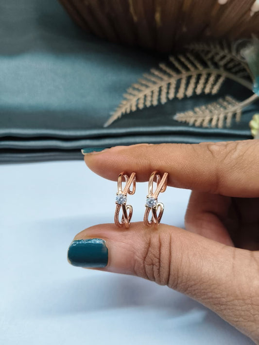 925 Silver Rose Gold Colour Double Line Single White Stone Design Toe Rings