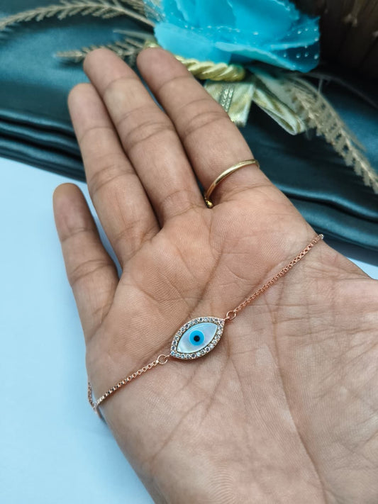 925 Silver Rose Gold Colour Oval Pattern Evil Eye Design Bracelet