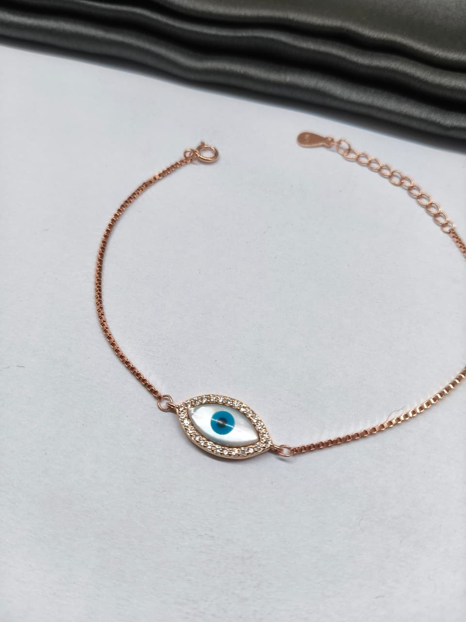 925 Silver Rose Gold Colour Oval Pattern Evil Eye Design Bracelet
