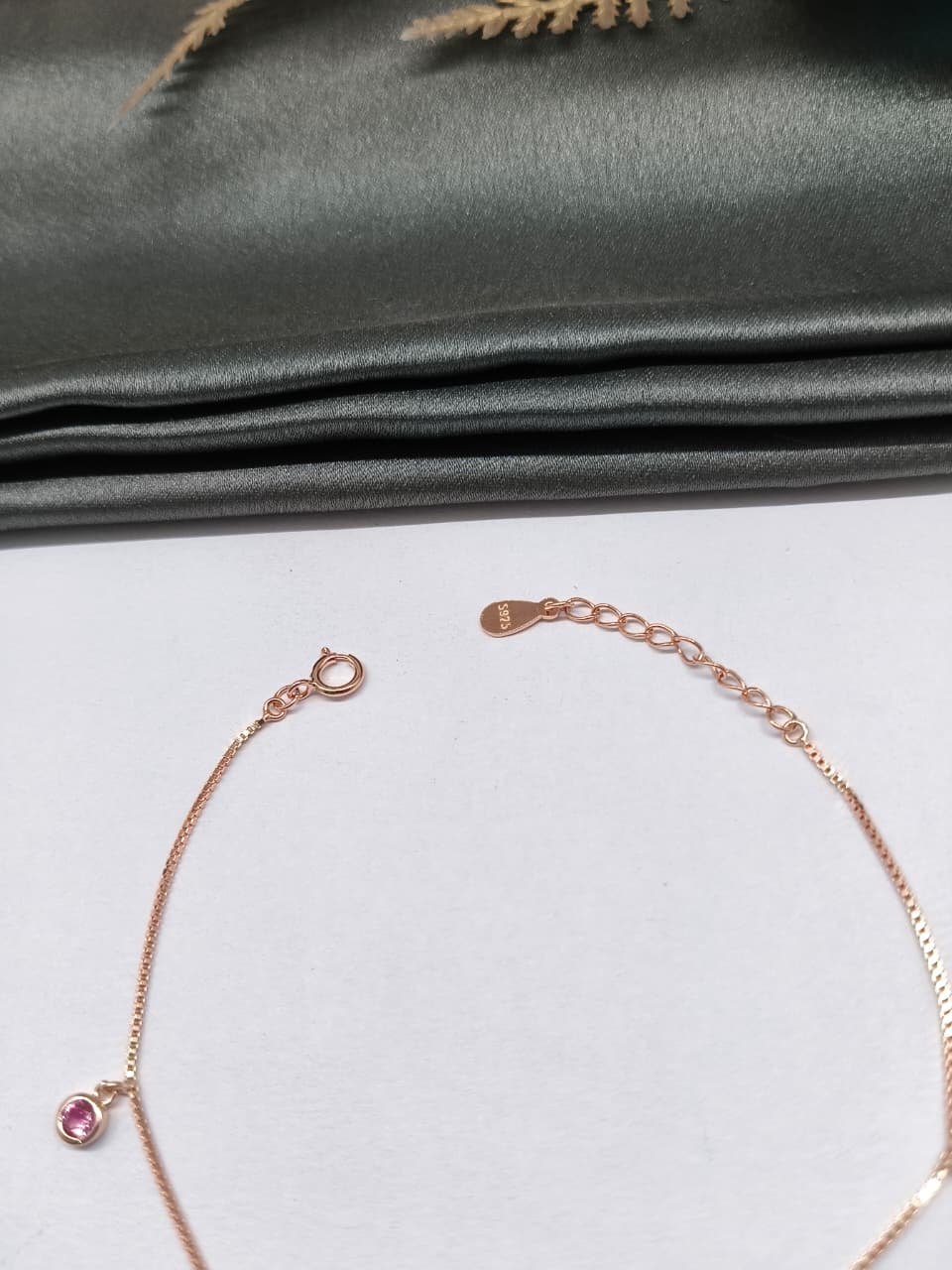 925 Silver Rose Gold Colour Butterfly Chams Hanging Red Stone Design Bracelet