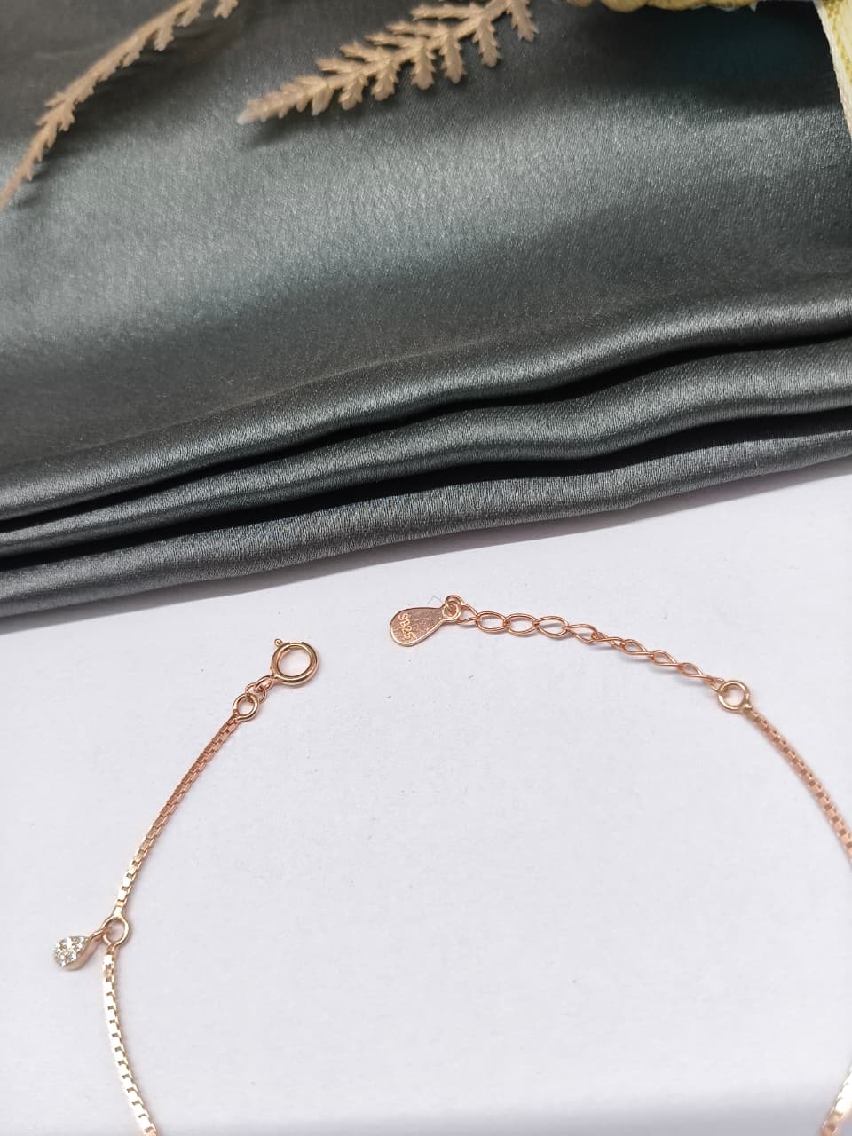 925 Silver Rose Gold Colour Chams Hanging White Stone Design Bracelet