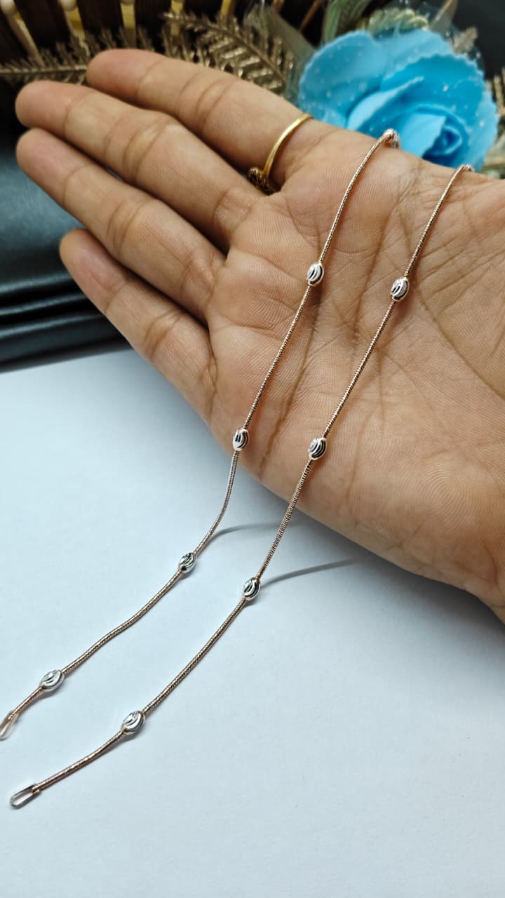 925 Silver Two Tone Layer Rose Gold-Silver Colour Design Anklet Pair