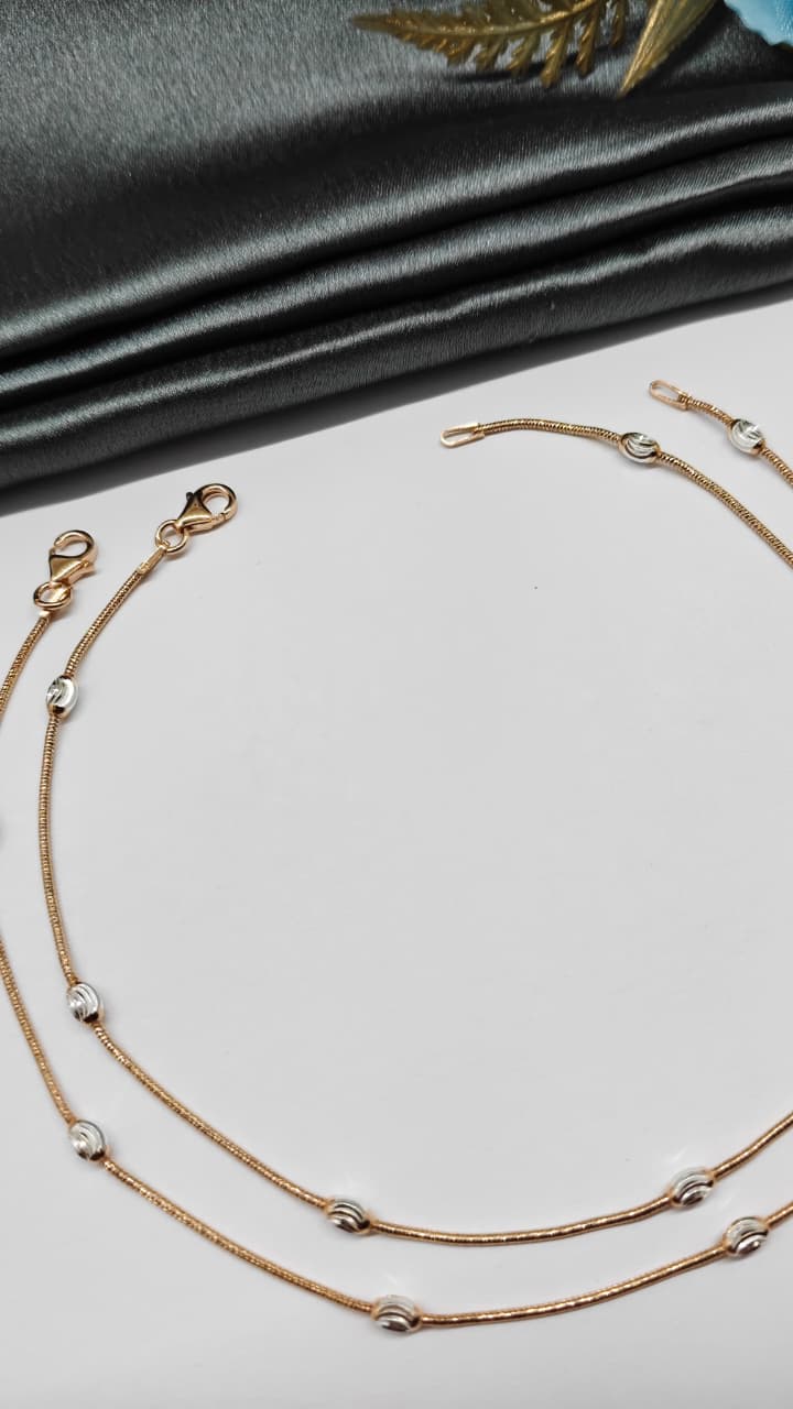 925 Silver Two Tone Layer Rose Gold-Silver Colour Design Anklet Pair
