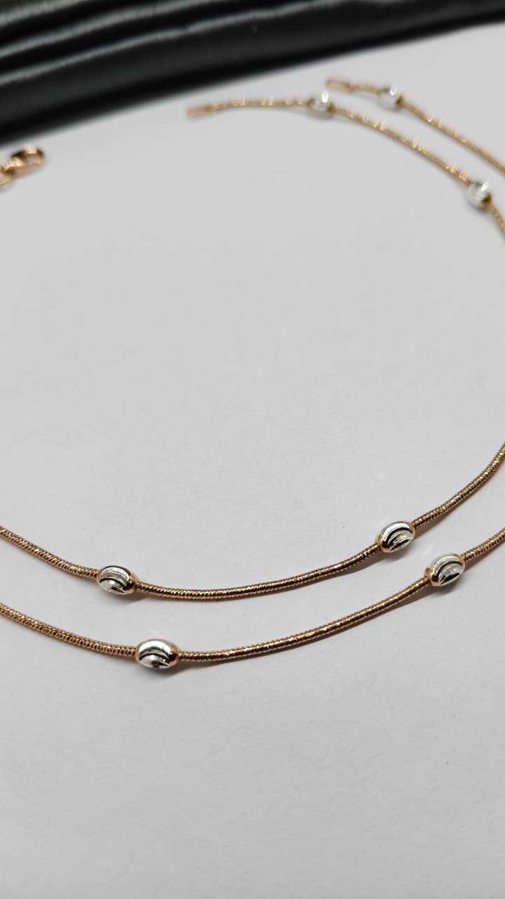 925 Silver Two Tone Layer Rose Gold-Silver Colour Design Anklet Pair
