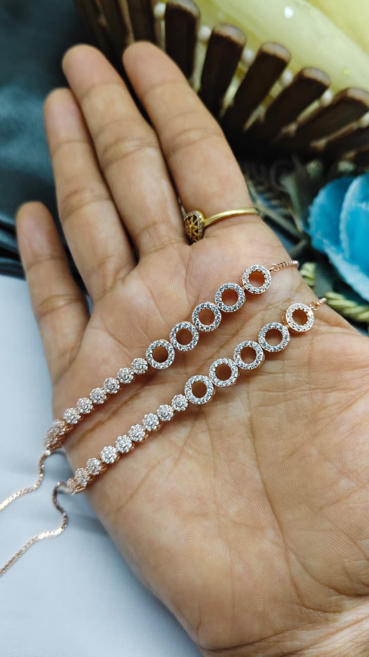 925 Silver Rose Gold Colour White Stone Design Anklets