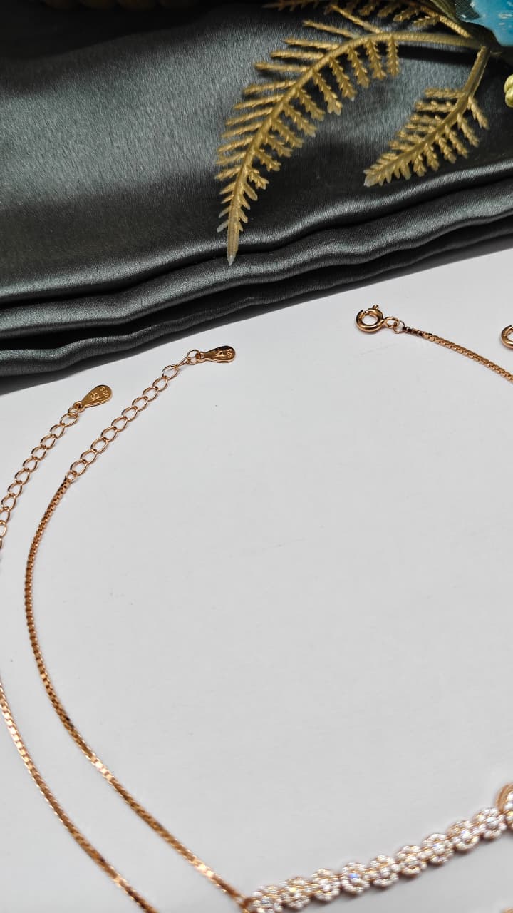 925 Silver Rose Gold Colour White Stone Design Anklets