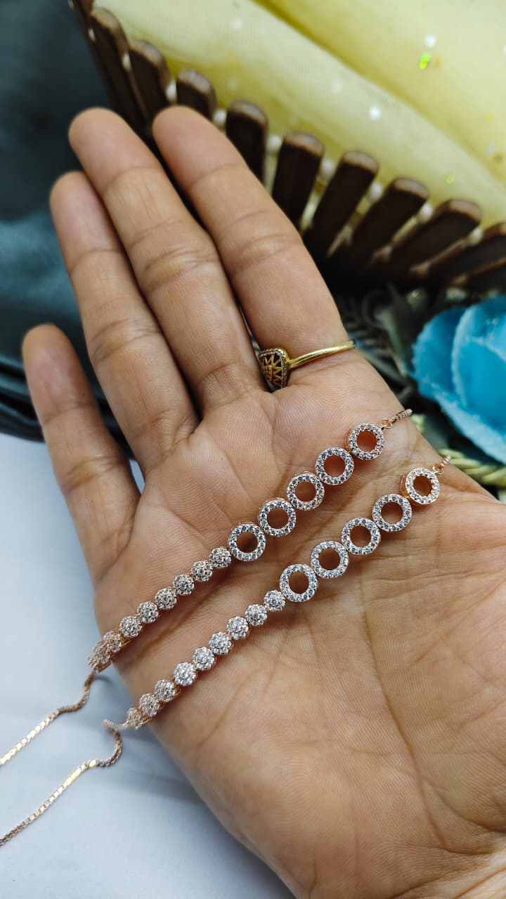 925 Silver Rose Gold Colour White Stone Design Anklets