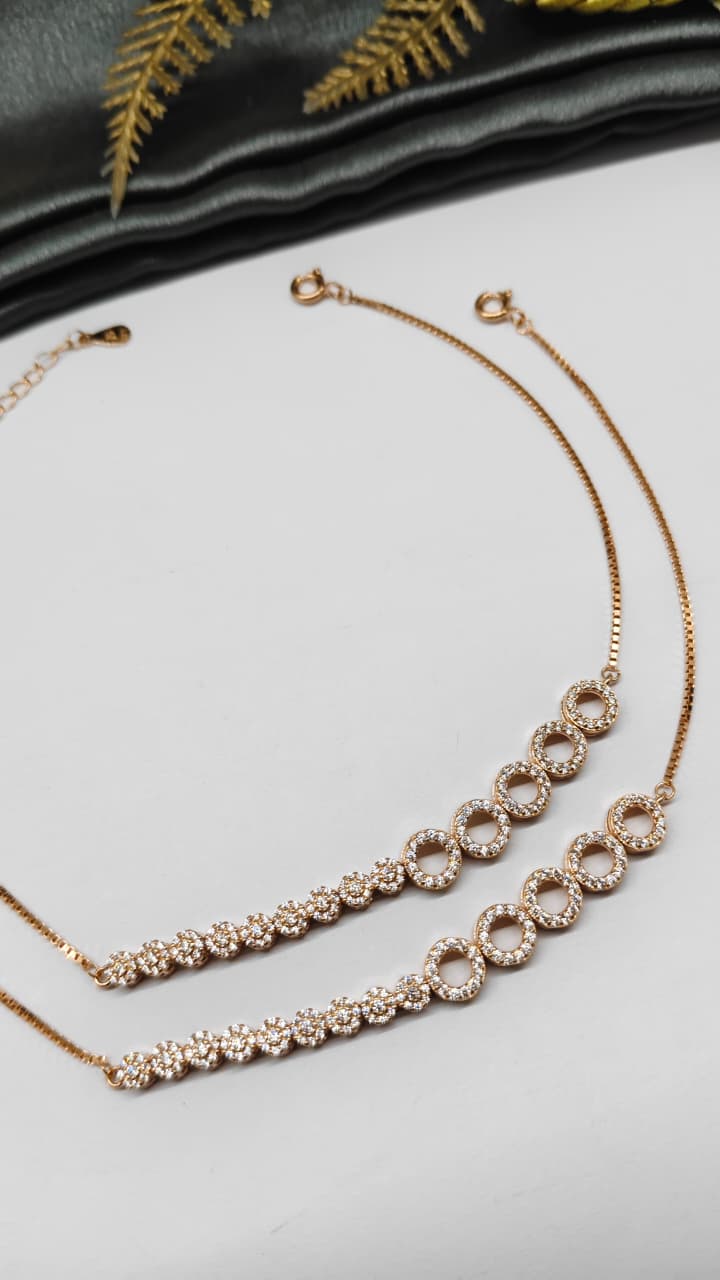 925 Silver Rose Gold Colour White Stone Design Anklets