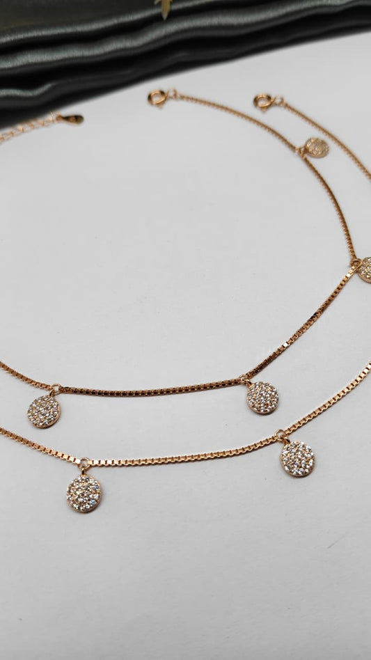 925 Silver Rose Gold Colour 5 Hanging Design With White Stone Anklets