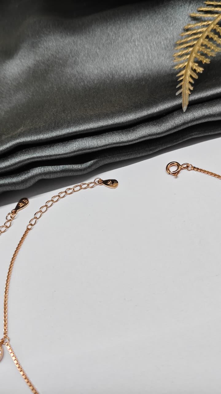 925 Silver Rose Gold Colour 5 Hanging Design With White Stone Anklets