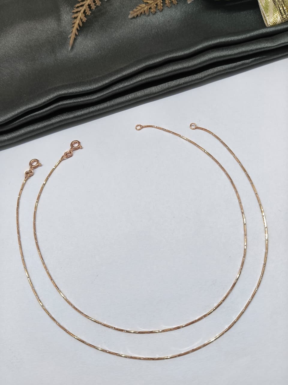 925 Silver Rose Gold Colour White Cutting Snake Design Italian Anklet Pair