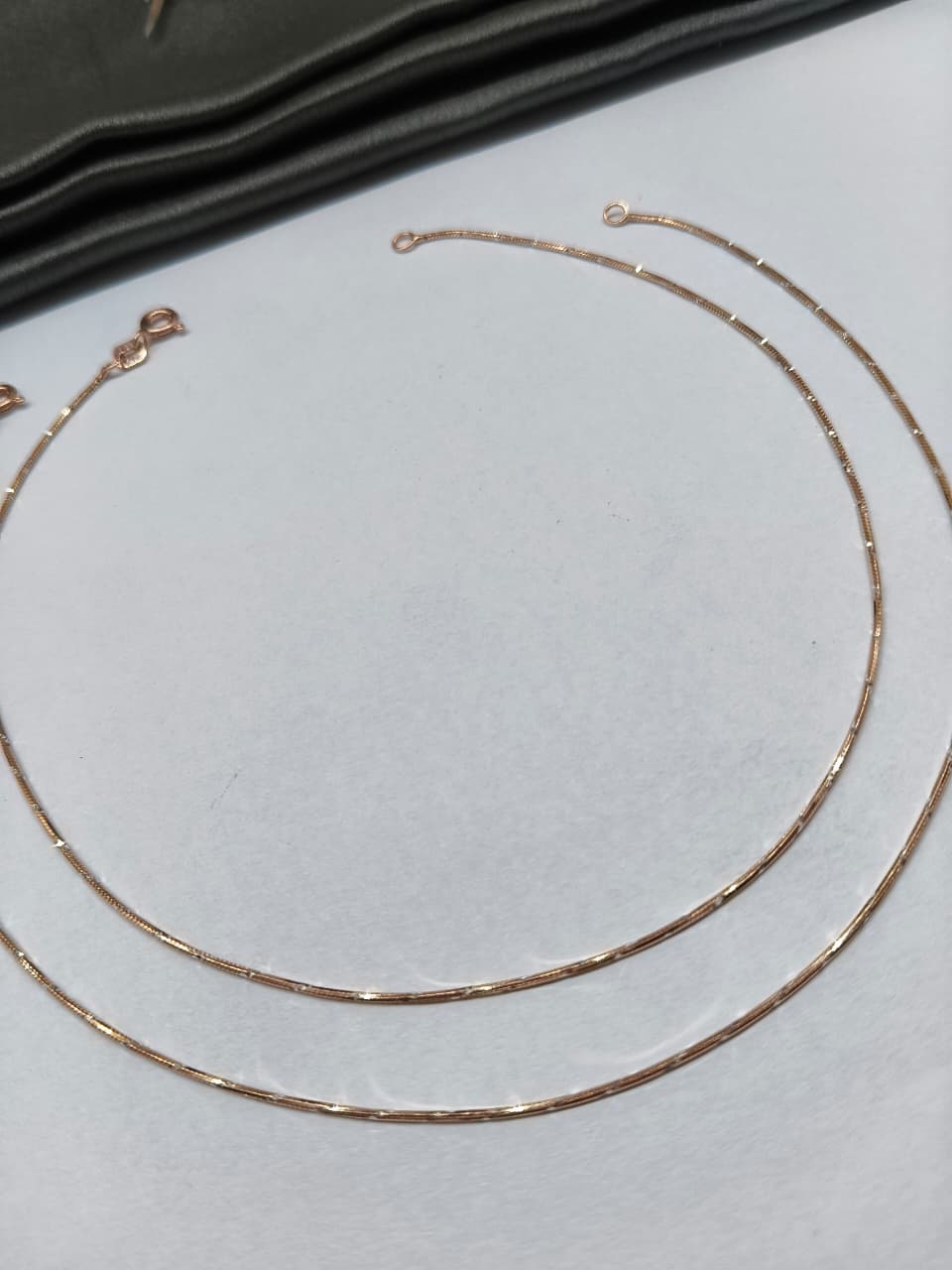 925 Silver Rose Gold Colour White Cutting Snake Design Italian Anklet Pair
