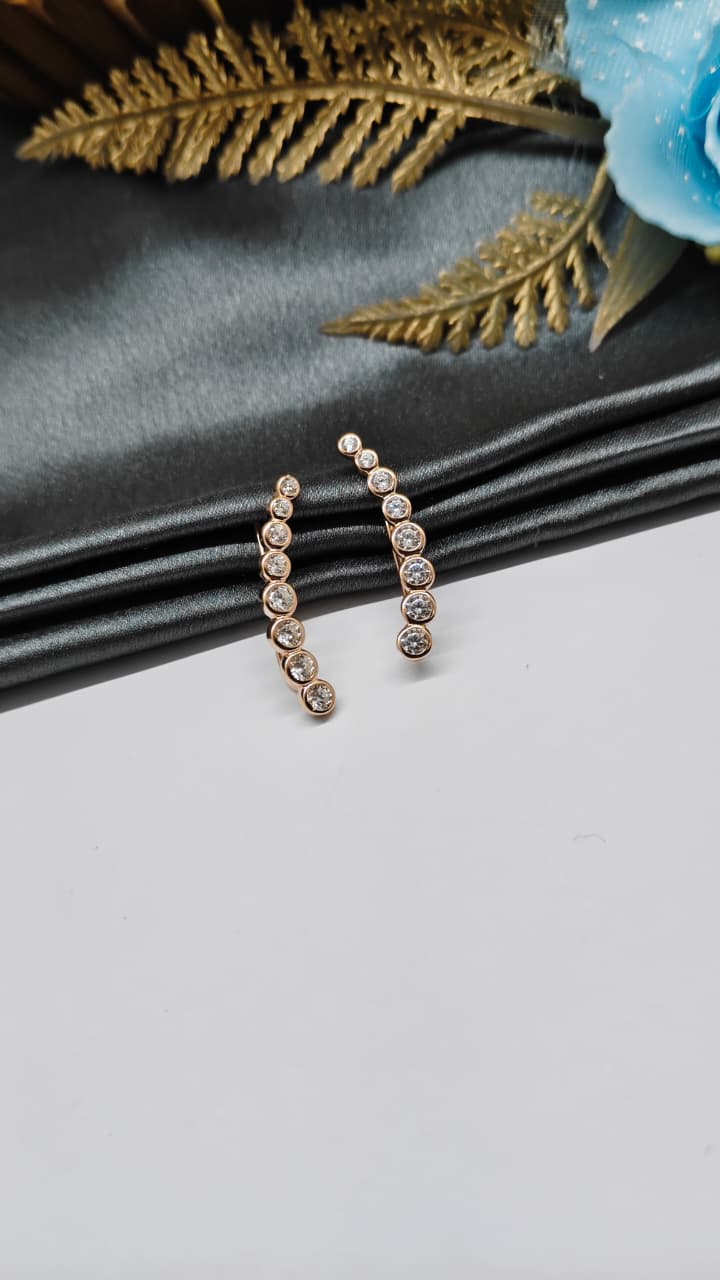 925 Silver Rose Gold Colour 8 Round Stone Design Ear Cuff/Bluetooth