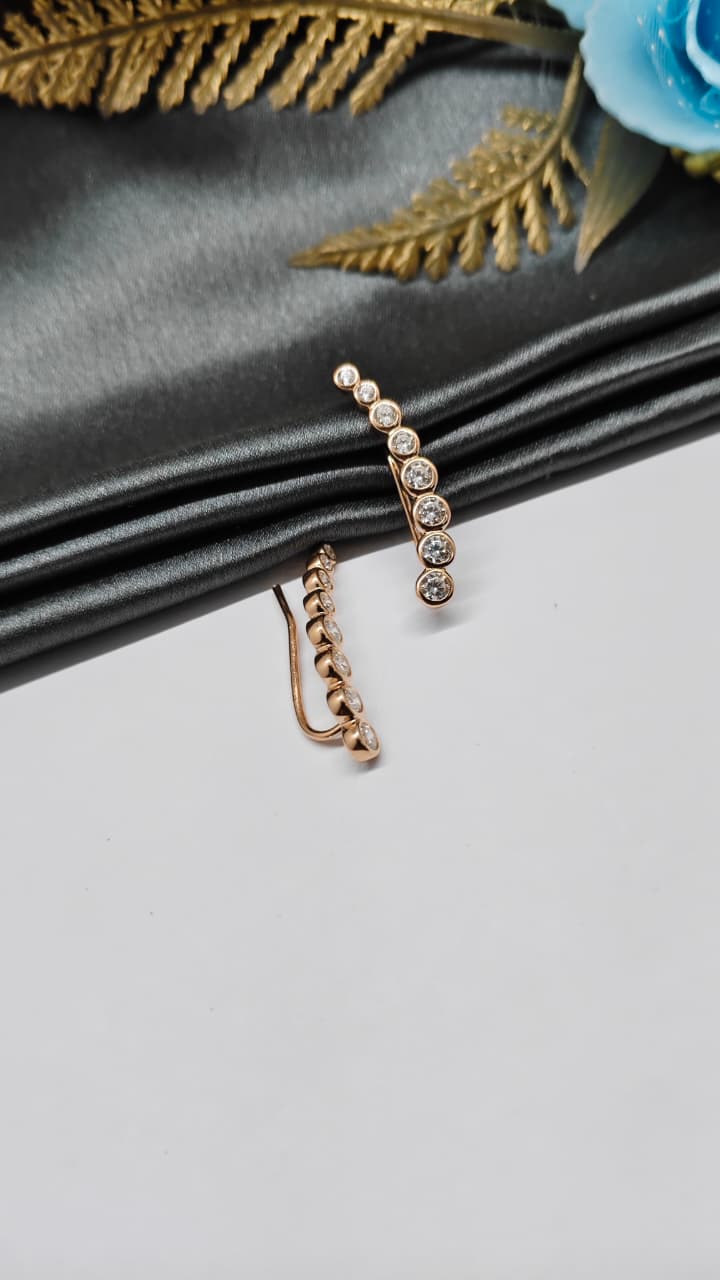 925 Silver Rose Gold Colour 8 Round Stone Design Ear Cuff/Bluetooth