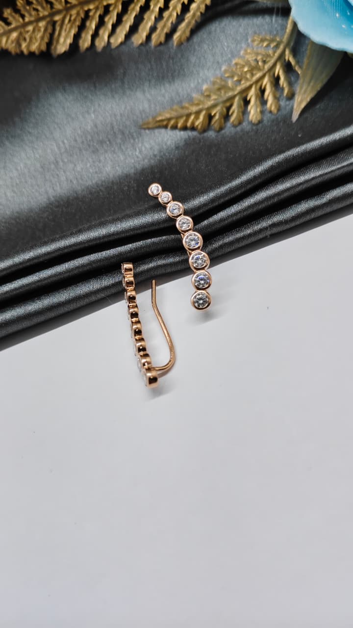 925 Silver Rose Gold Colour 8 Round Stone Design Ear Cuff/Bluetooth