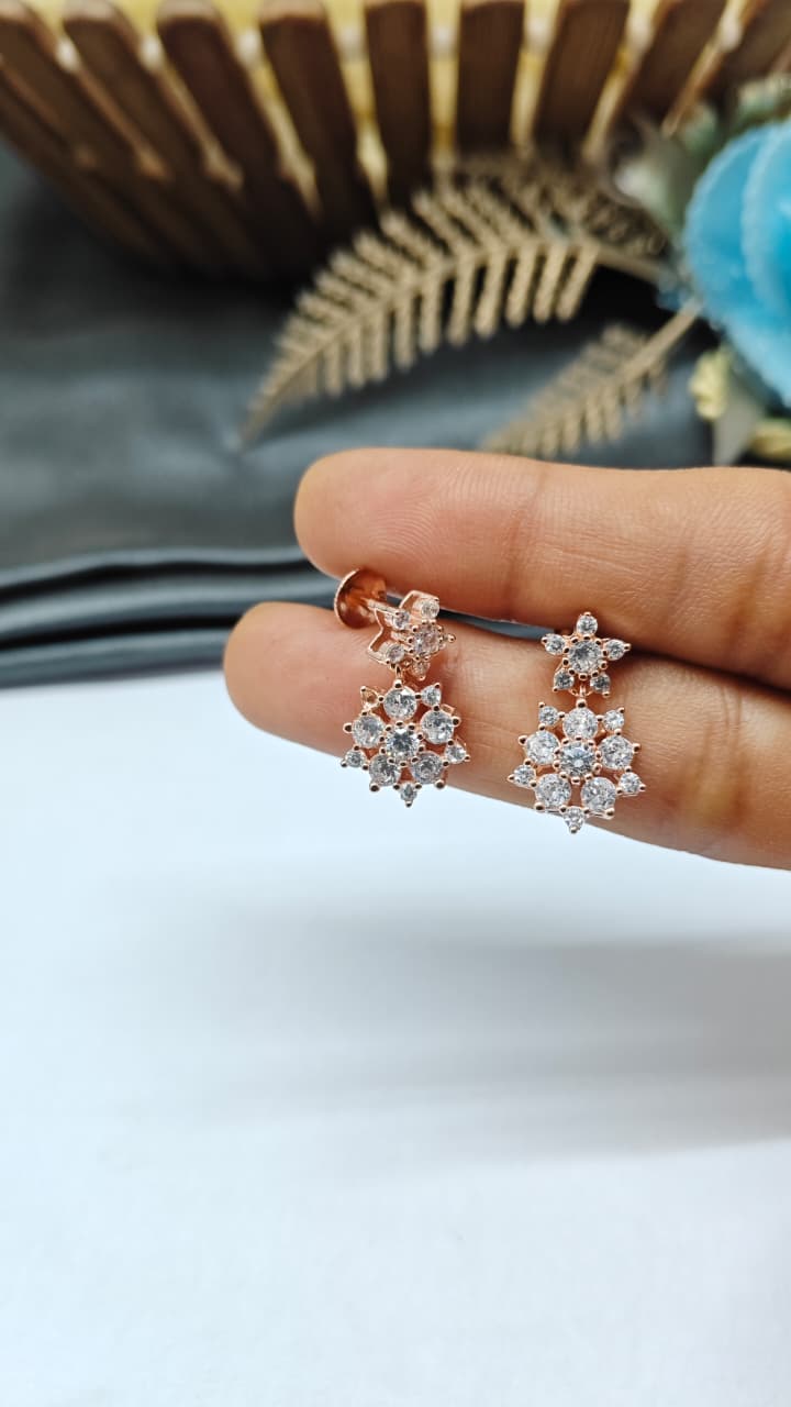 925 Silver Rose Gold Big Multiple White Stone Hanging Earrings