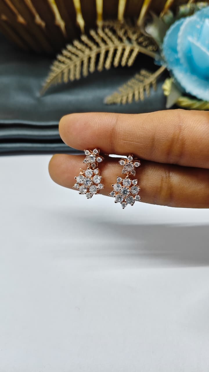 925 Silver Rose Gold Big Multiple White Stone Hanging Earrings