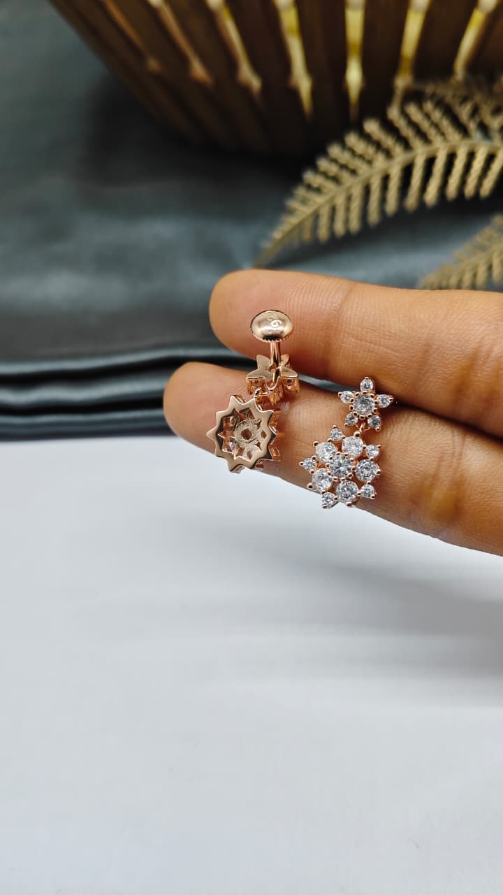 925 Silver Rose Gold Big Multiple White Stone Hanging Earrings