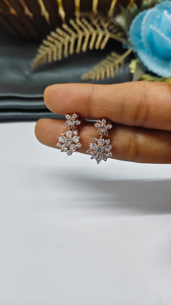 925 Silver Rose Gold Big Multiple White Stone Hanging Earrings
