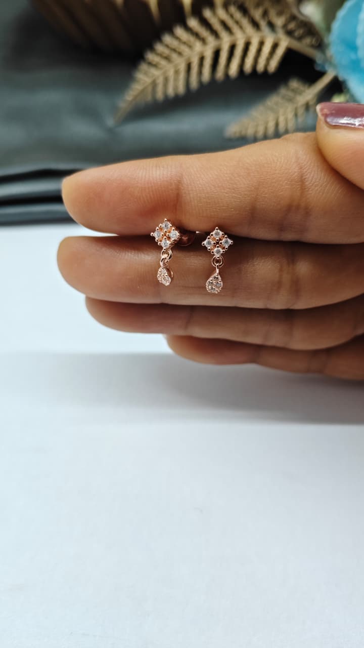 925 Silver Rose Gold Small 4 Stone With Multiple Stone Hanging White Stone Earrings