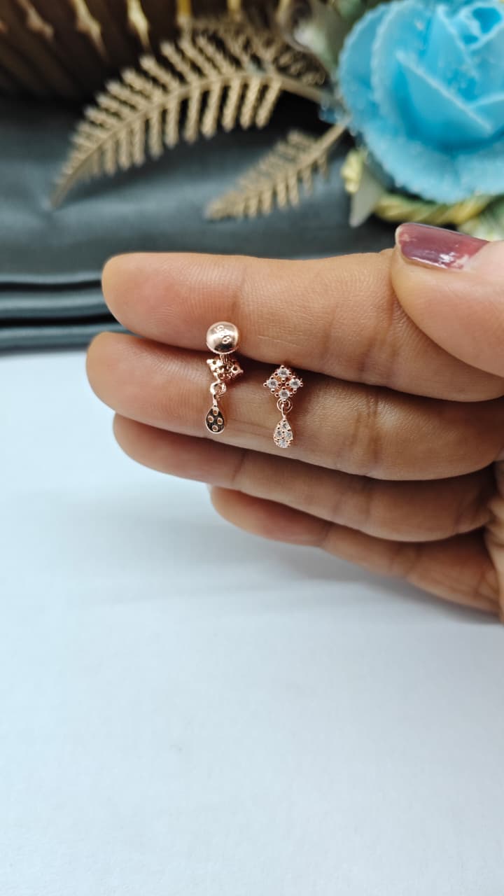 925 Silver Rose Gold Small 4 Stone With Multiple Stone Hanging White Stone Earrings