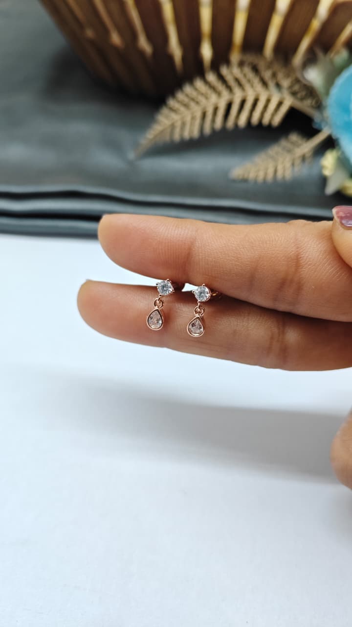 925 Silver Rose Gold Small 4 Stone With Multiple Stone Hanging White Stone Earrings