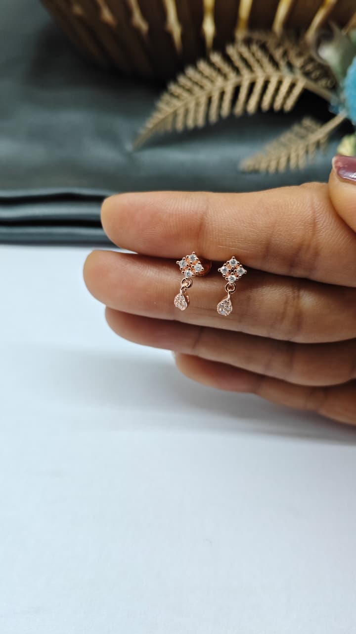 925 Silver Rose Gold Small 4 Stone With Multiple Stone Hanging White Stone Earrings