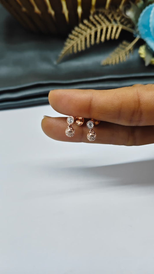 925 Silver Rose Gold Small Single Stone With Ball Design Hanging White Stone Earrings
