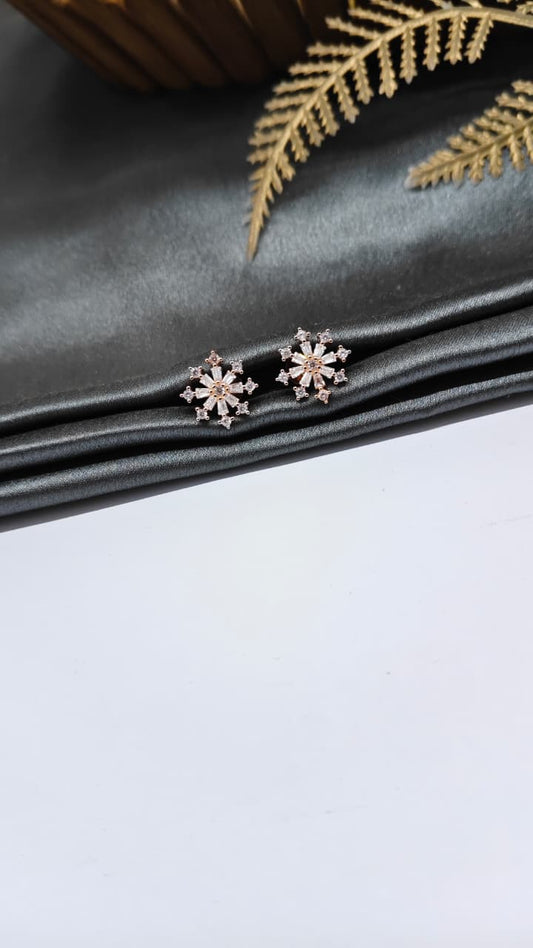 925 Silver Rose Gold Star Design White Stone Earrings