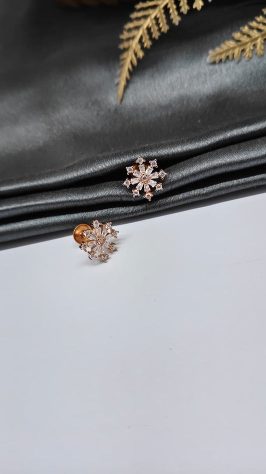 925 Silver Rose Gold Star Design White Stone Earrings