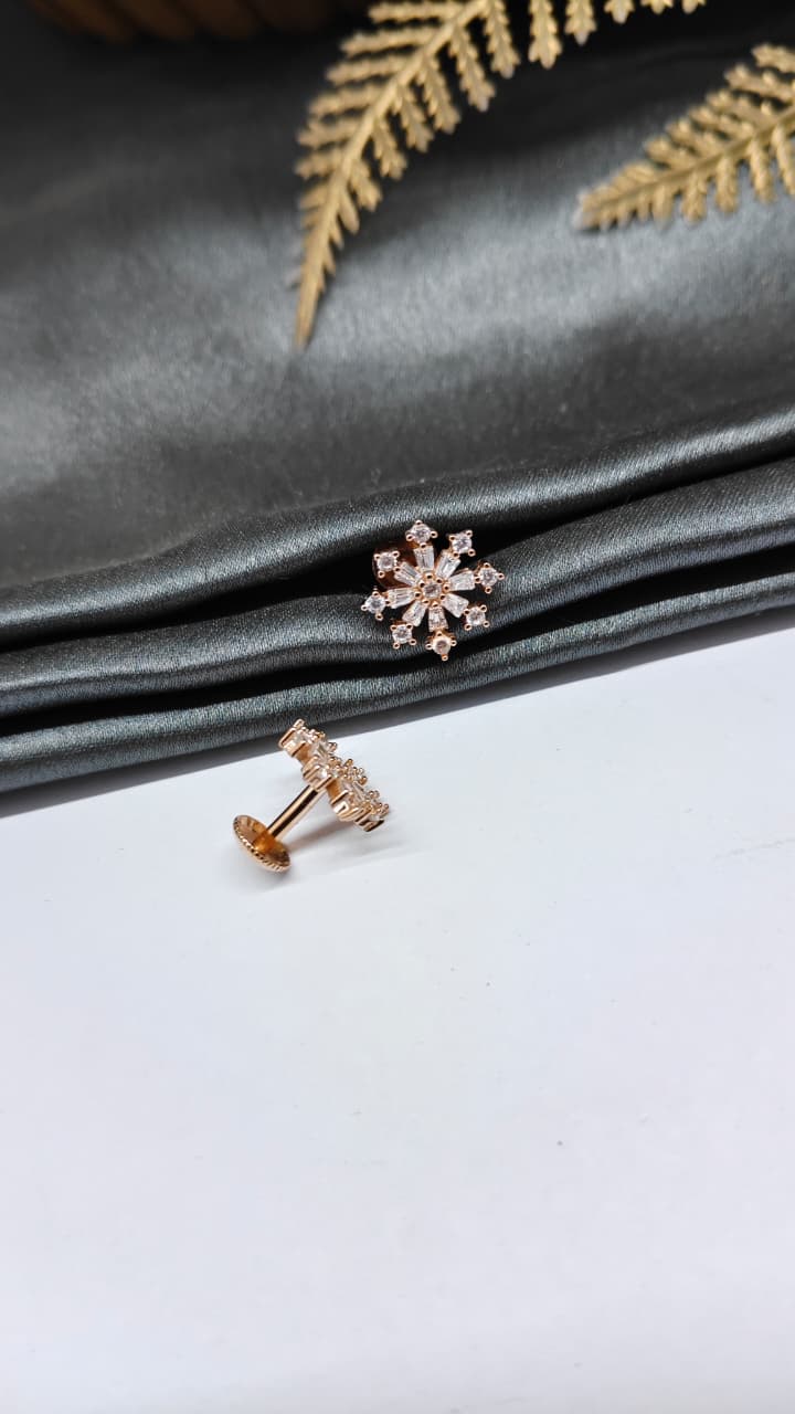 925 Silver Rose Gold Star Design White Stone Earrings