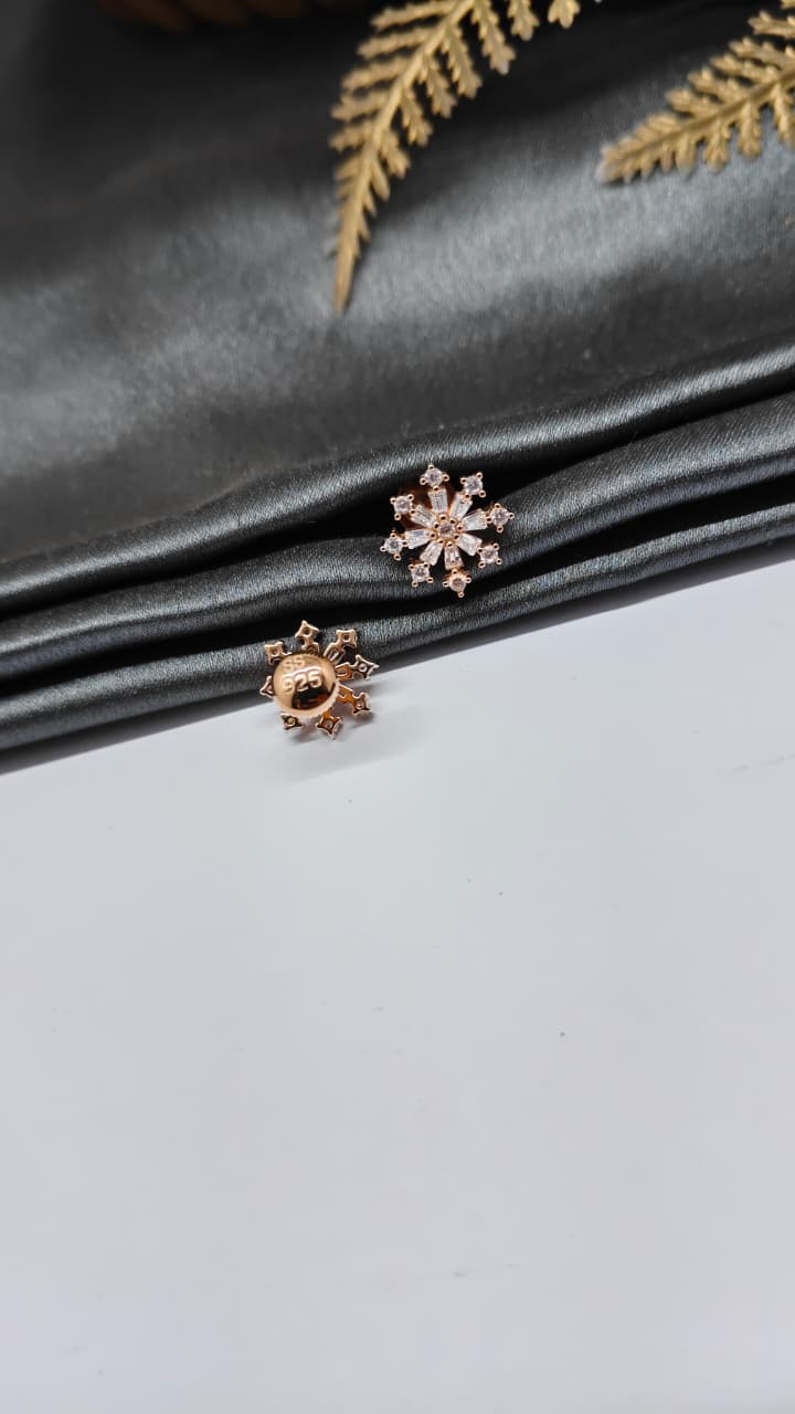 925 Silver Rose Gold Star Design White Stone Earrings