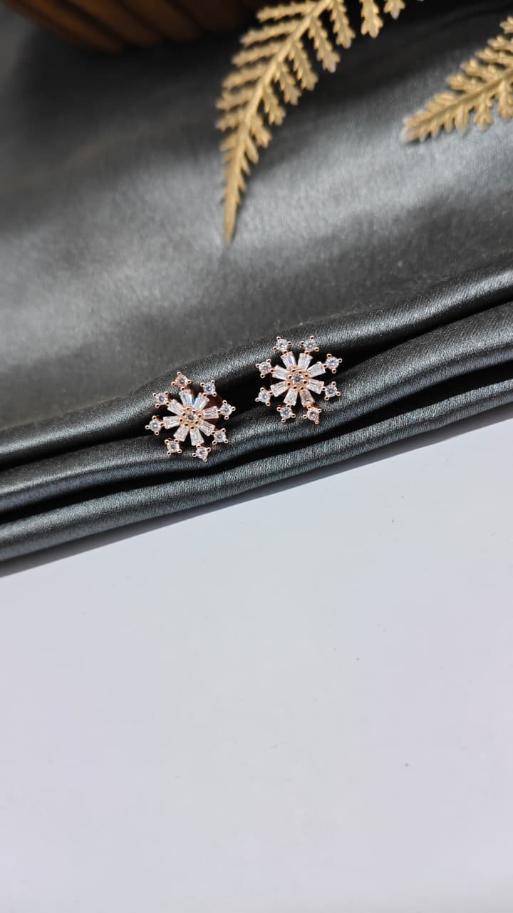 925 Silver Rose Gold Star Design White Stone Earrings