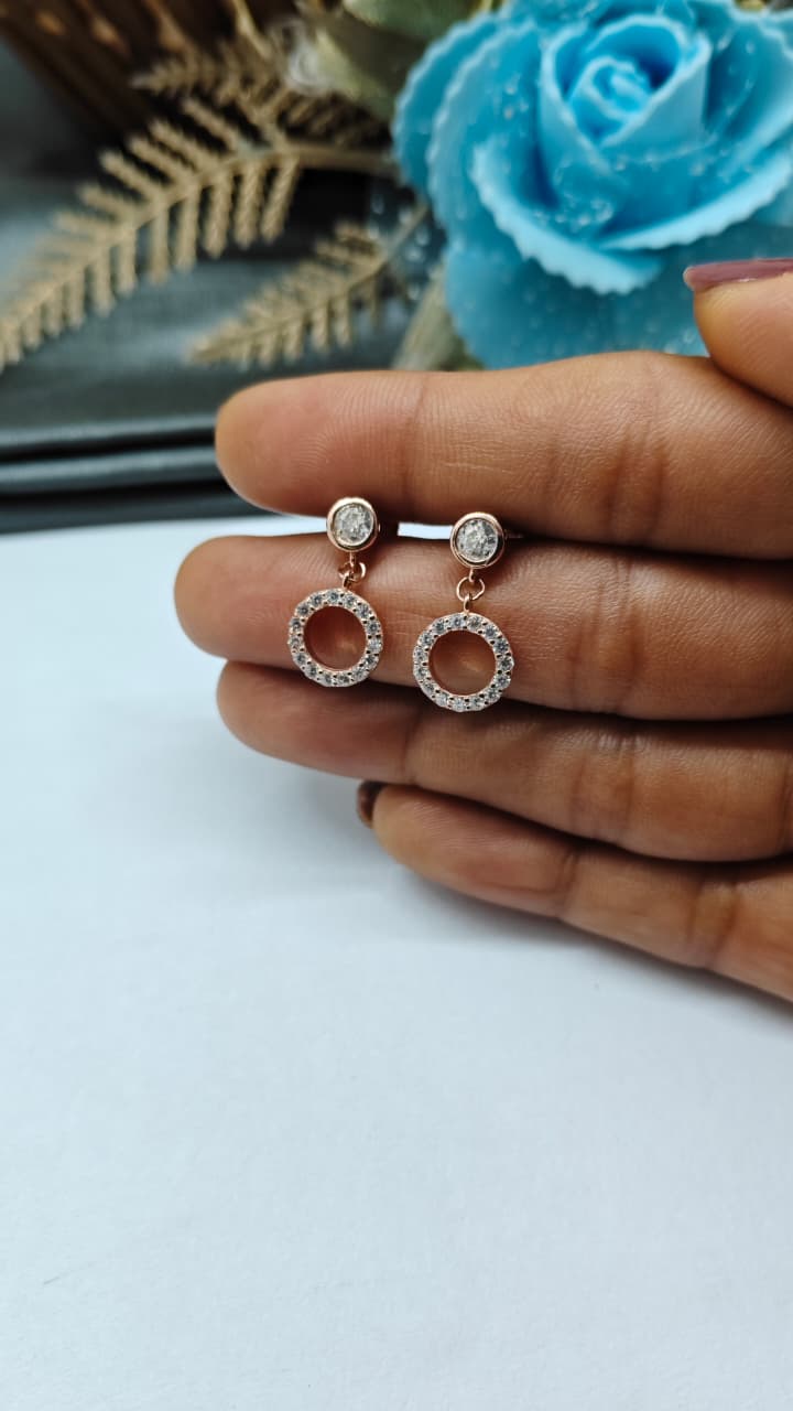 925 Silver Rose Gold White Stone Hanging Earrings