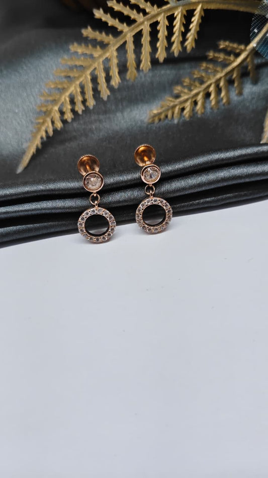925 Silver Rose Gold White Stone Hanging Earrings