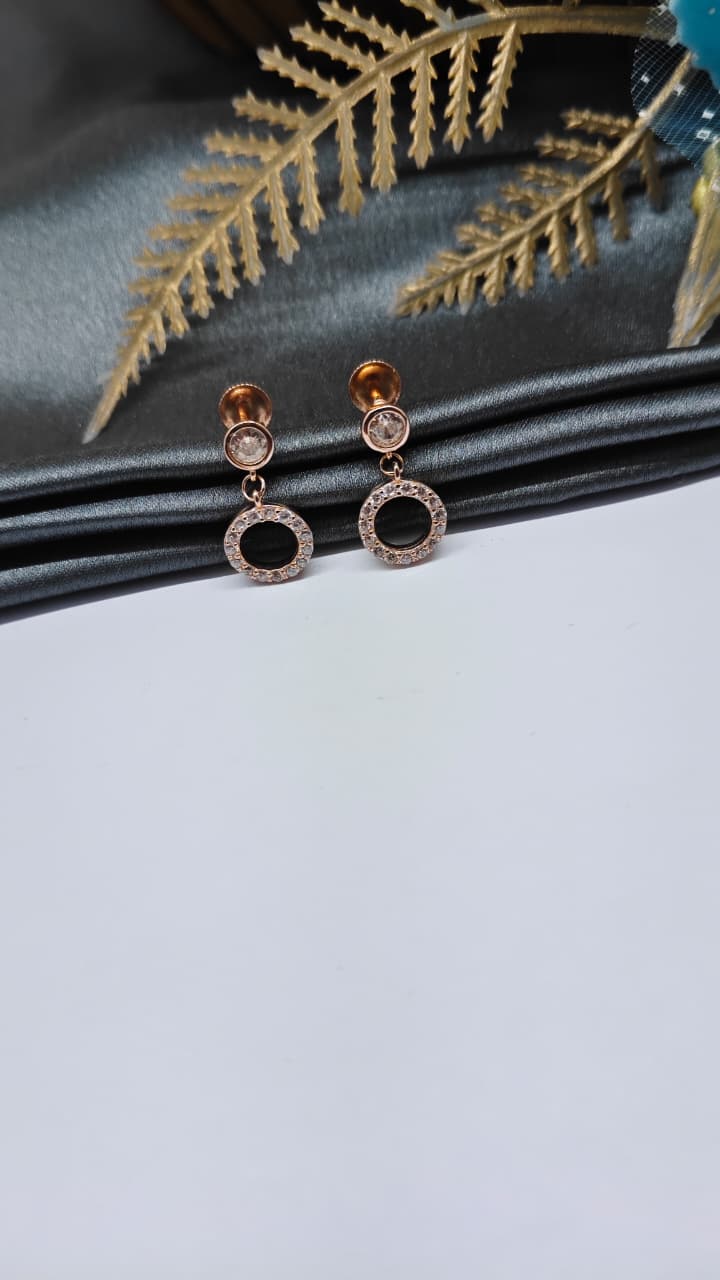 925 Silver Rose Gold White Stone Hanging Earrings