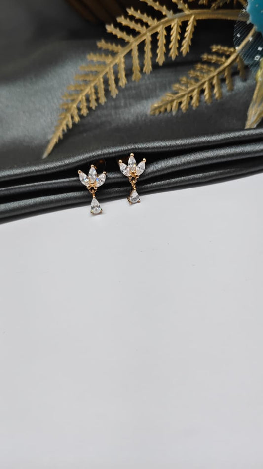 925 Silver Rose Gold White Stone Hanging Small Earrings