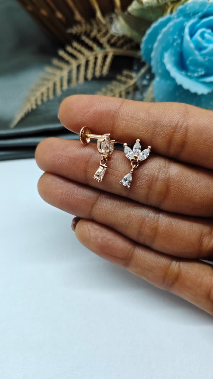 925 Silver Rose Gold White Stone Hanging Small Earrings
