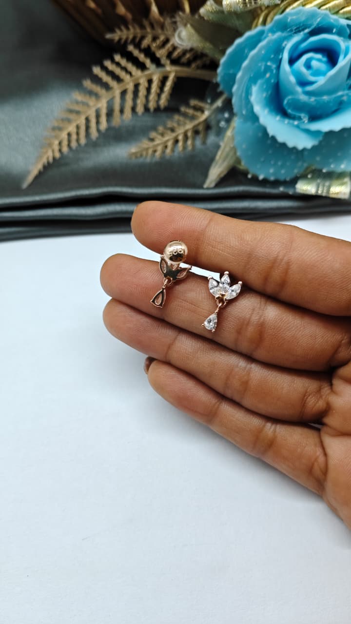 925 Silver Rose Gold White Stone Hanging Small Earrings